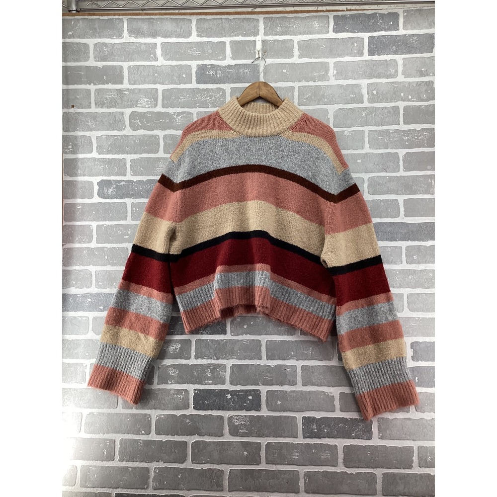 Olivaceous Striped Mock Neck Sweater Womens Large Multi Color Knit JT2023-129